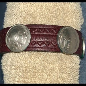 Leather Indian head nickel bracelet